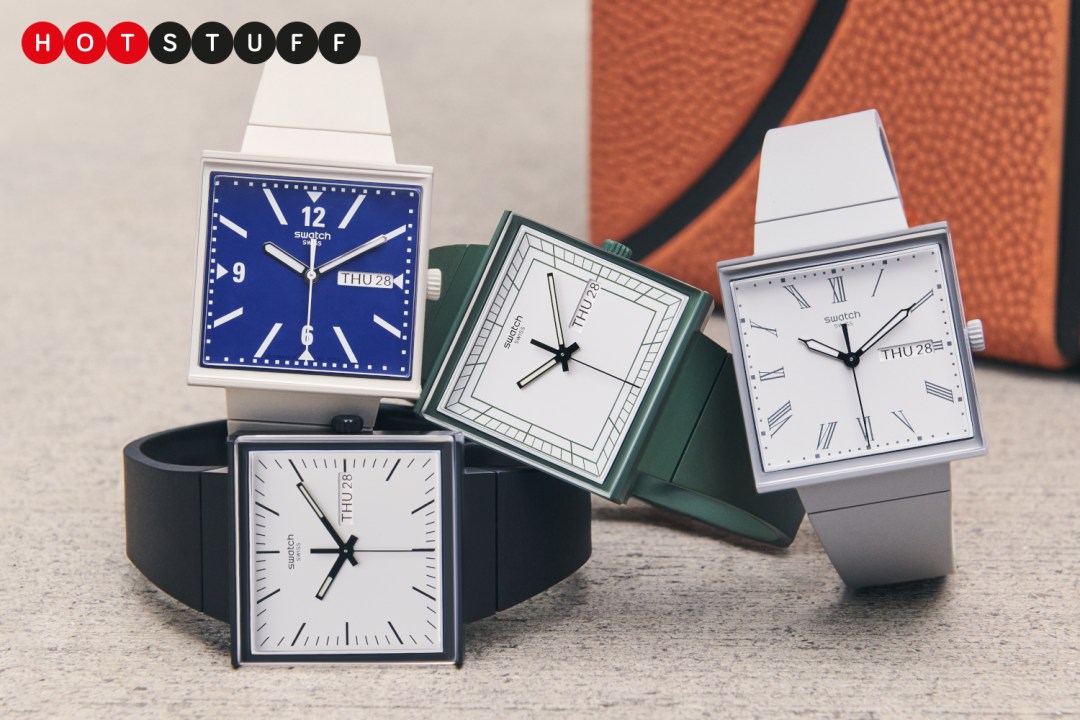 Swatch What If collection in front of basketball