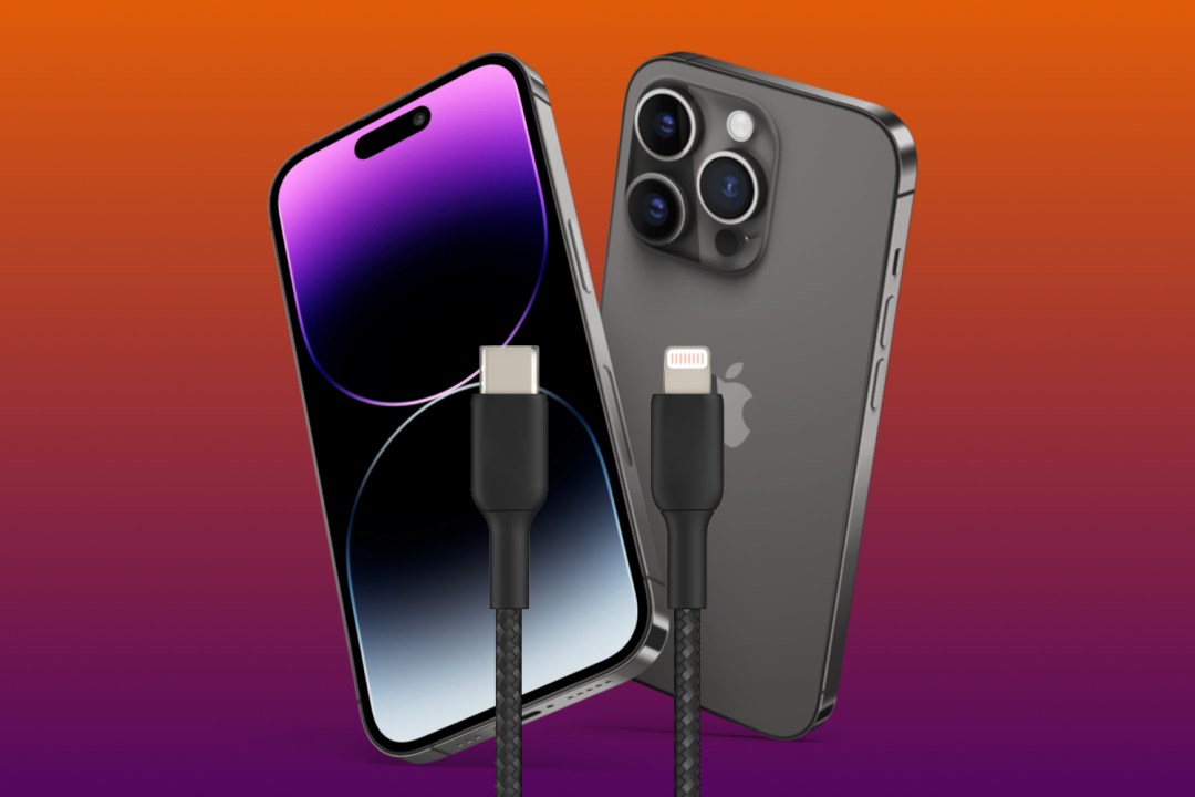 iPhone 15 with coloured cable