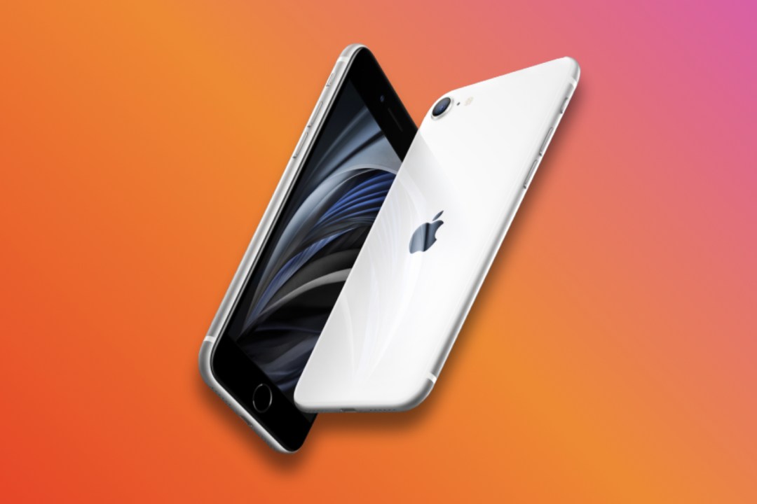 iPhone SE against orange background
