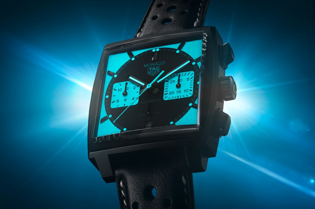 TAG Heuer's Monaco 'Night Driver' limited edition on blue/black bakground
