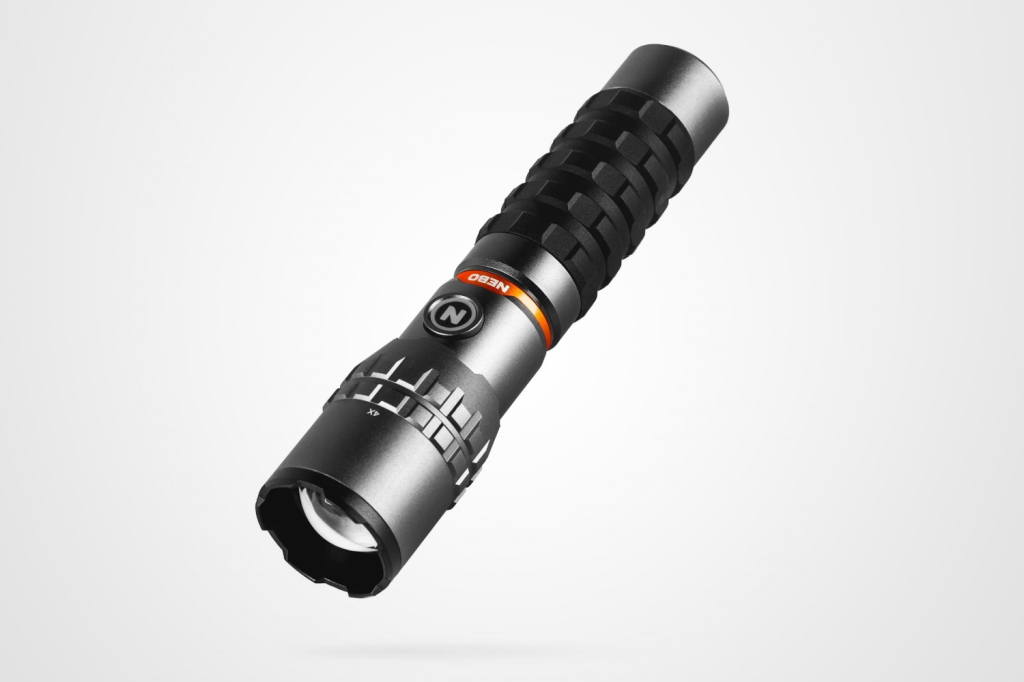 Best torches round-up: Nebo Slyde King 2K flashlight pictured on a grey background with a drop shadow.