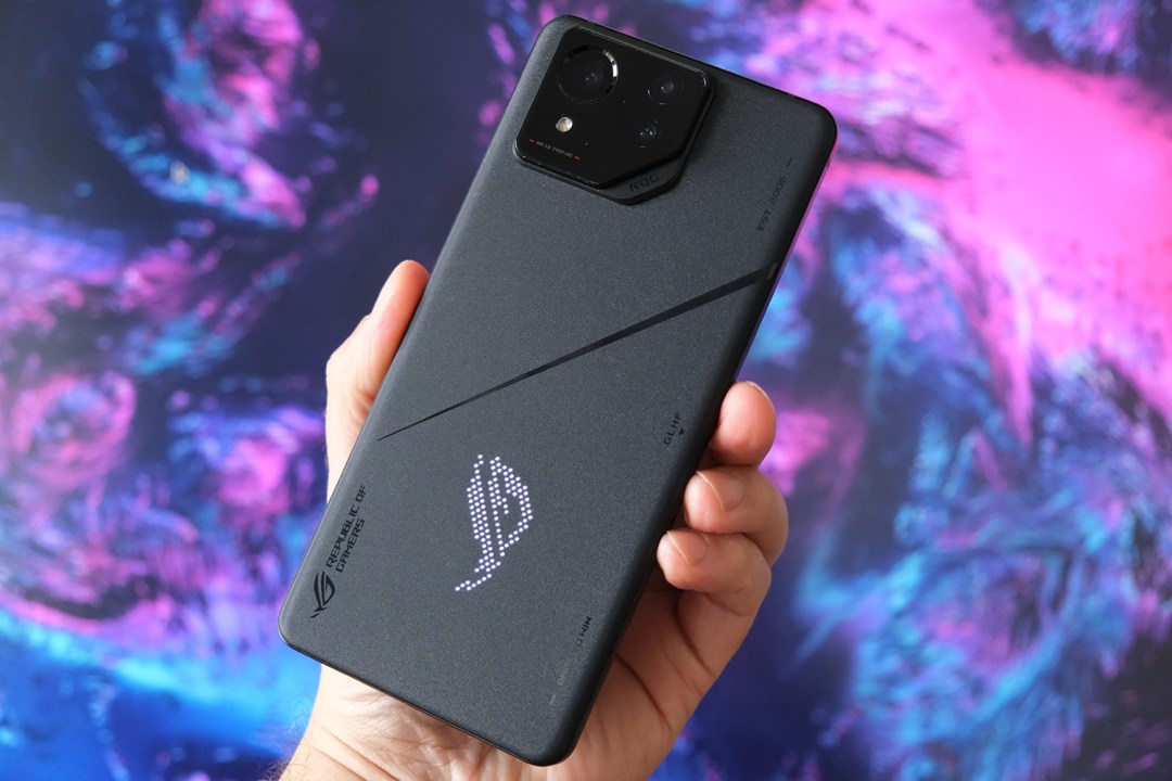 Asus ROG Phone 8 Pro in hand AniMe screen