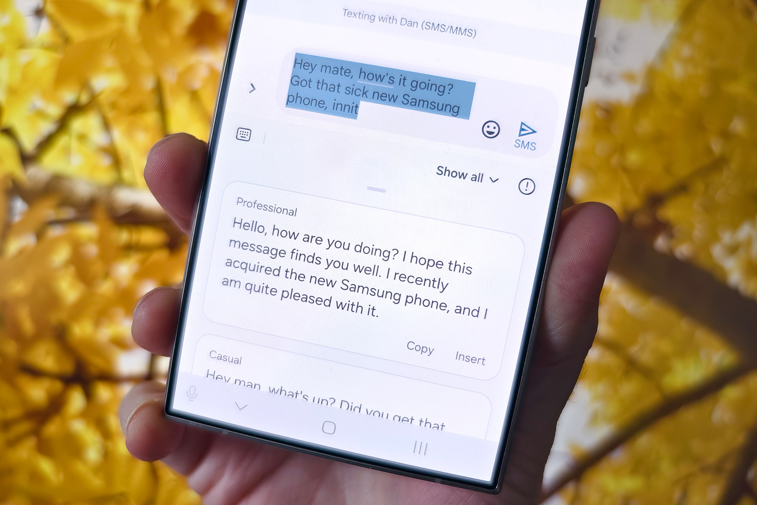Samsung Galaxy S24 Ultra review AI text tone
