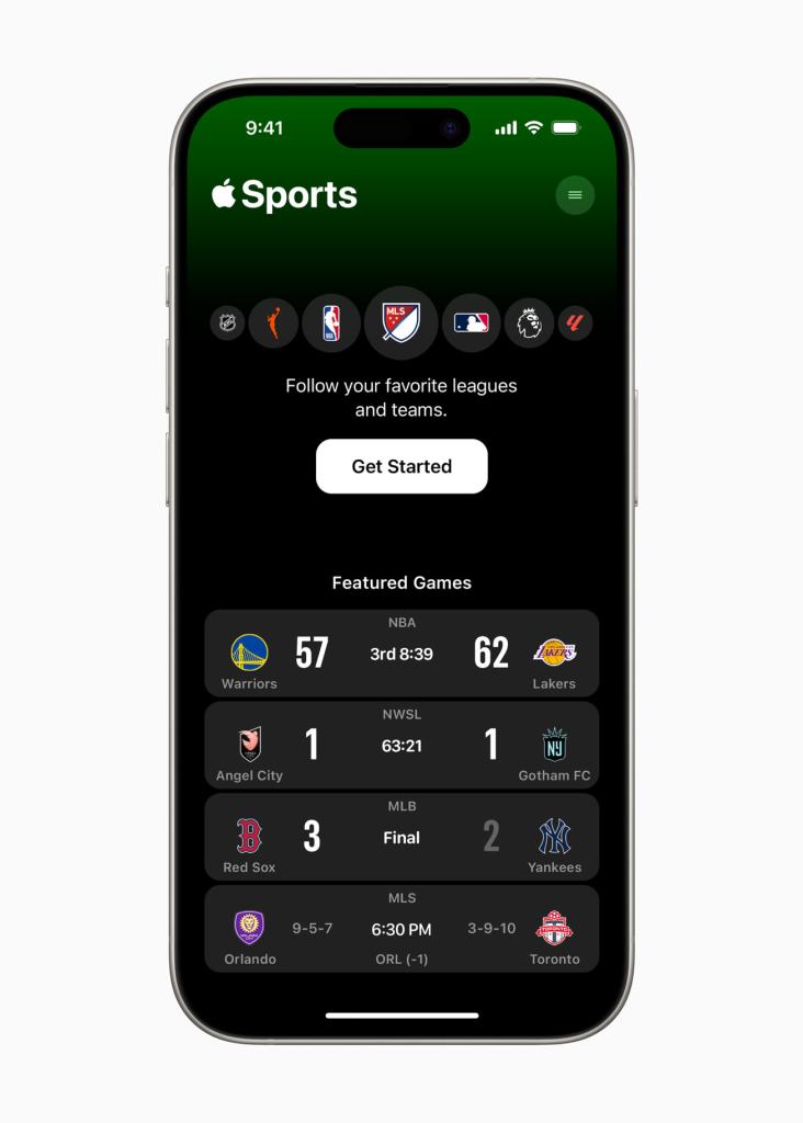 Apple Sports welcome screen
