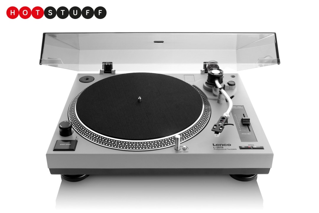 Lenco L-3810 turntable in grey on a white background