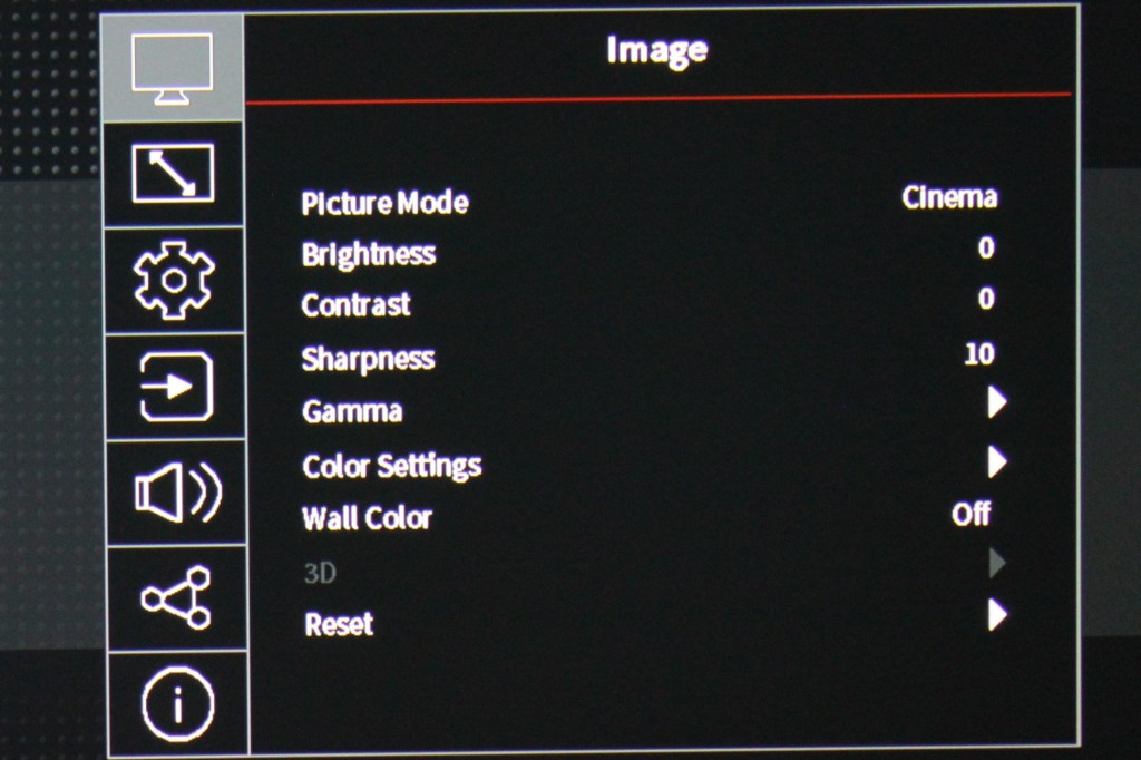 Optoma UHZ66 projector menu