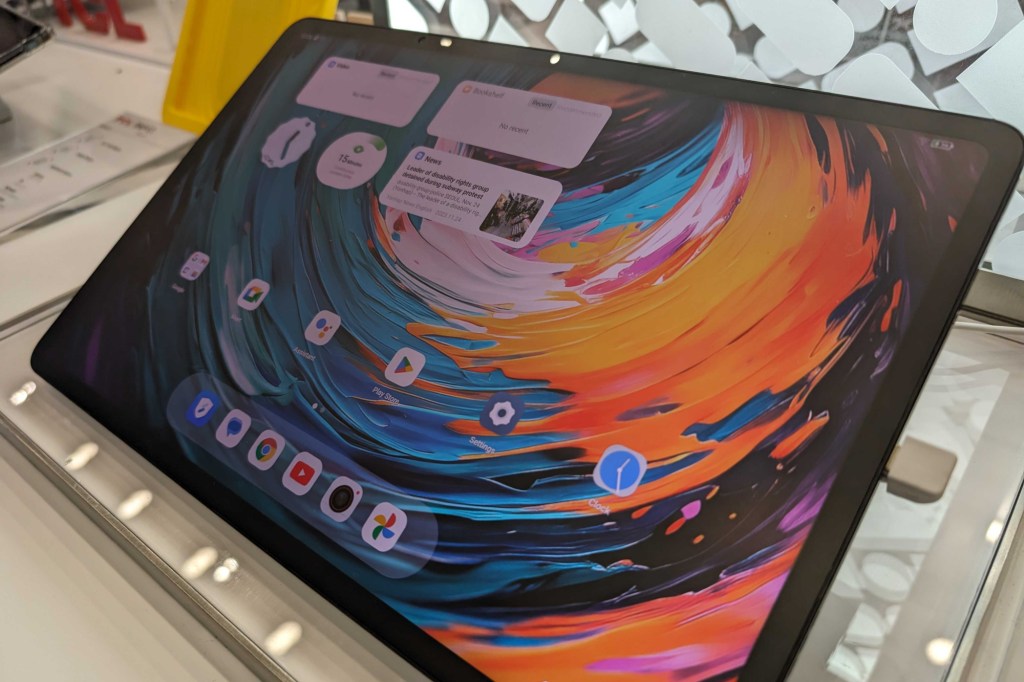 TCL Nxtpaper 14 Pro on a stand at MWC 2024