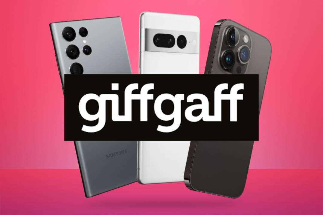 Giffgaff logo in front of top smrtphones