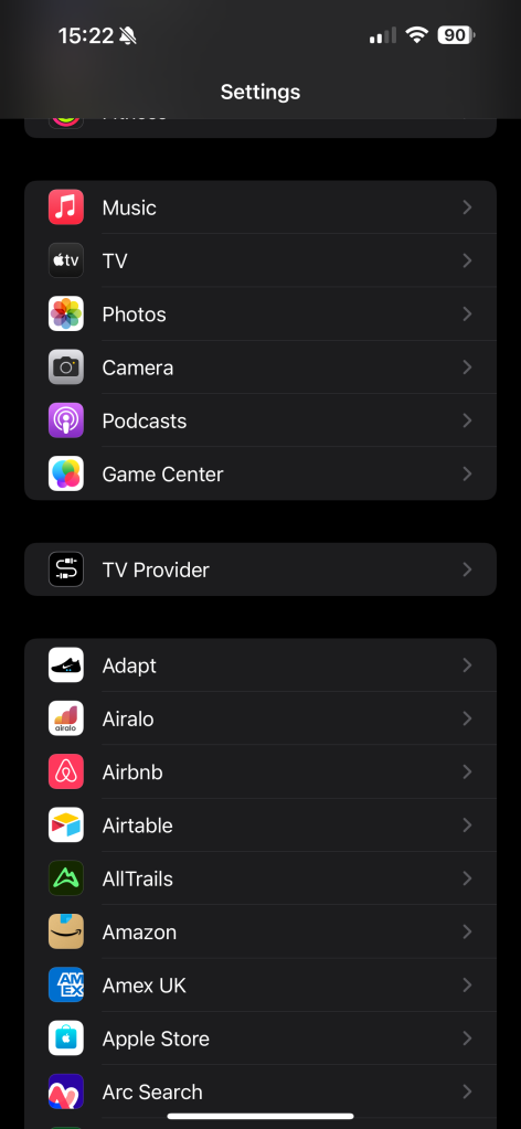 Finding browser in iPhone settings