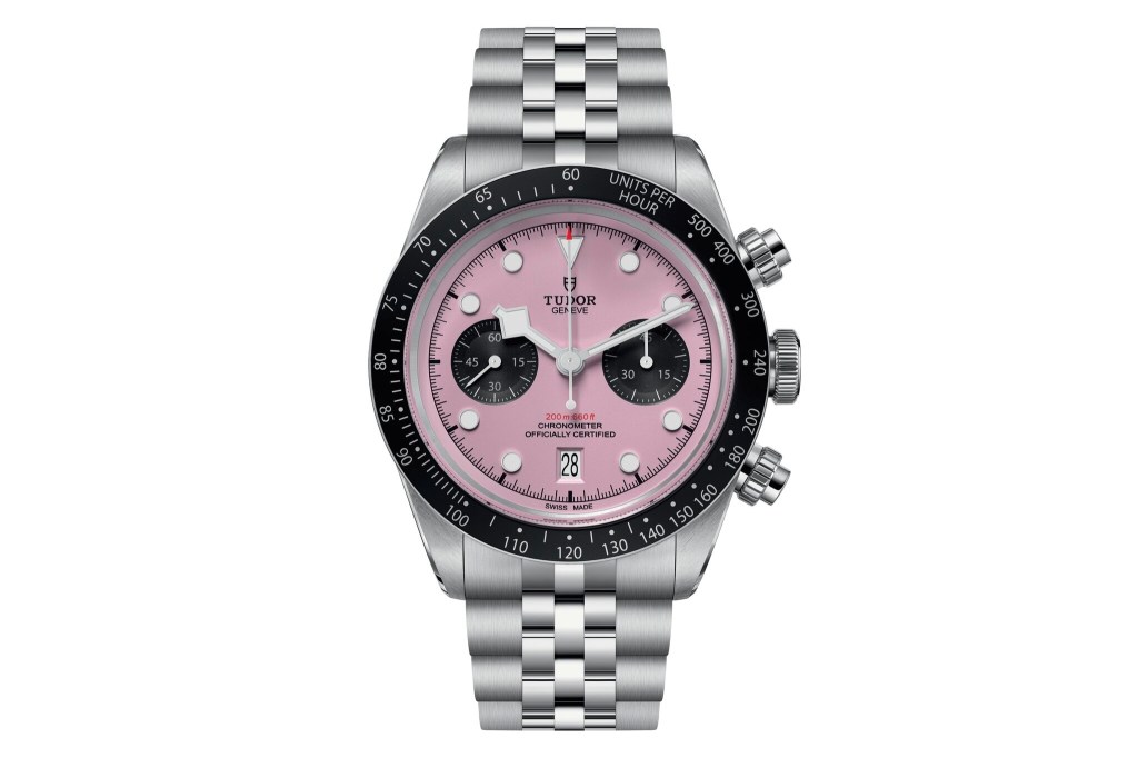 Pink Tudor Black Bay Chrono on a white background