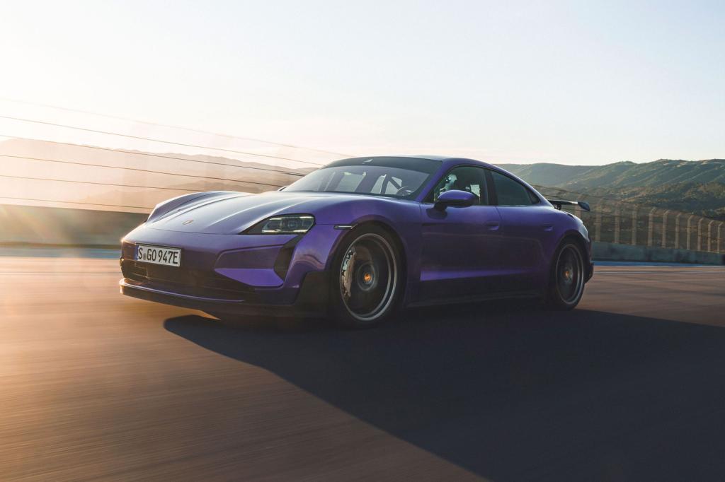 Porsche Taycan Turbo GT reveal tracking front