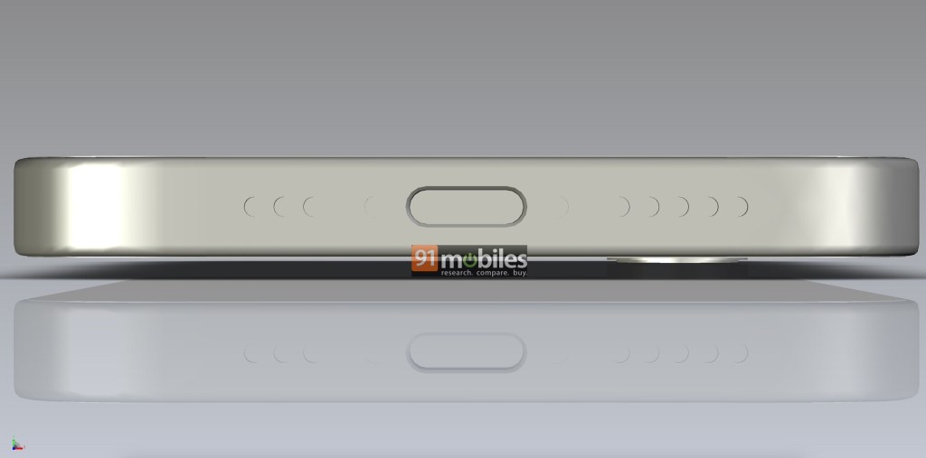 Bottom of the rumored iPhone SE per 91Mobiles' CAD render with a USB-C port