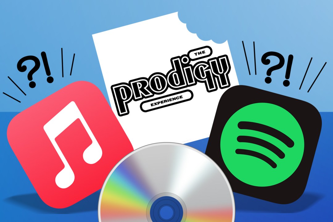 Prodigy Experience with a bite taken out of it, flanked by streaming app icons and with a smug CD in front of them all