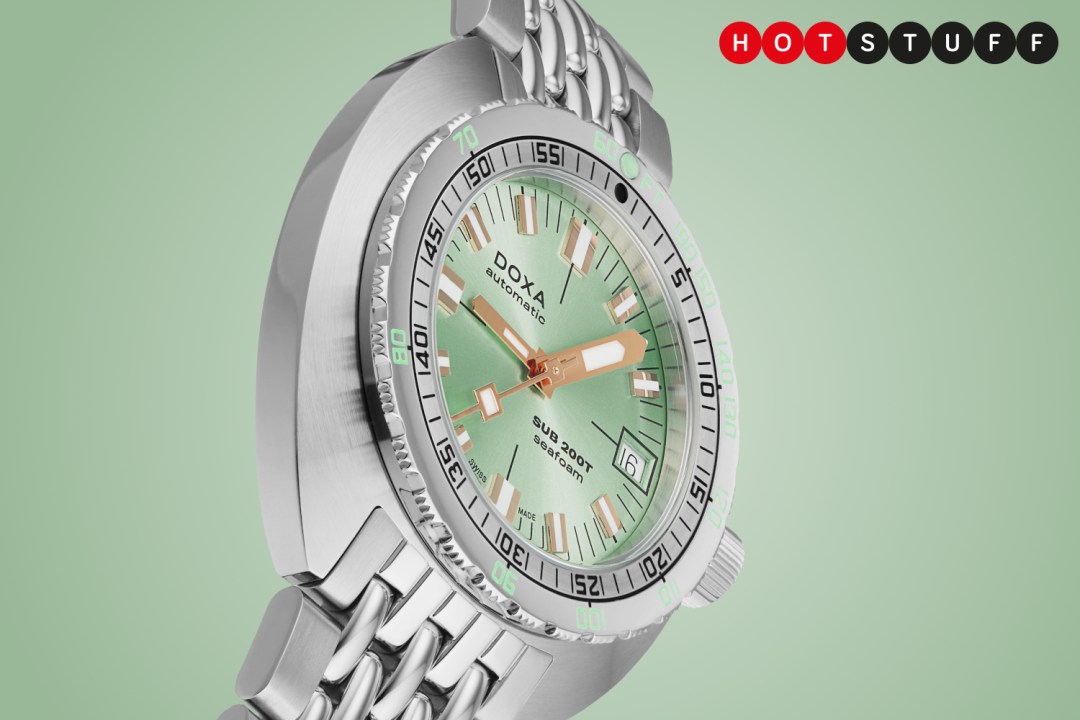 Doxa SUB 200T Seafoam on green gradient background