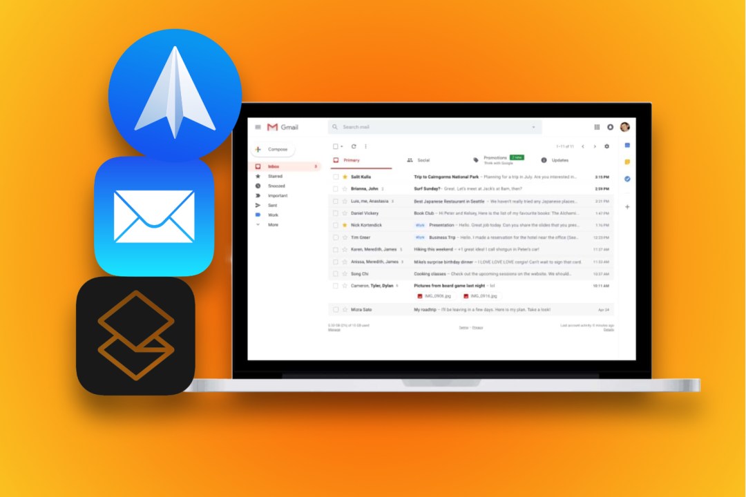 Email apps and a laptop with Gmail