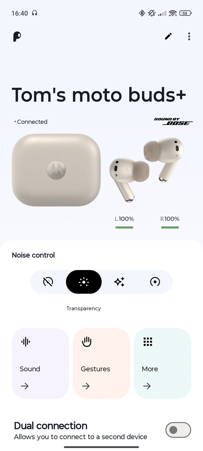 Motorola Buds+ review app homescreen