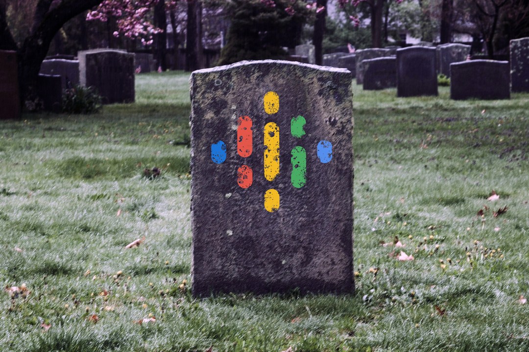 Gravestone with Google Podcasts logo