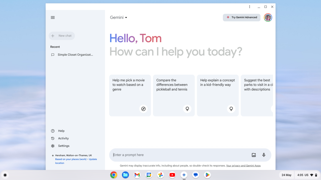 Google Chromebook plus with Gemini homescreen