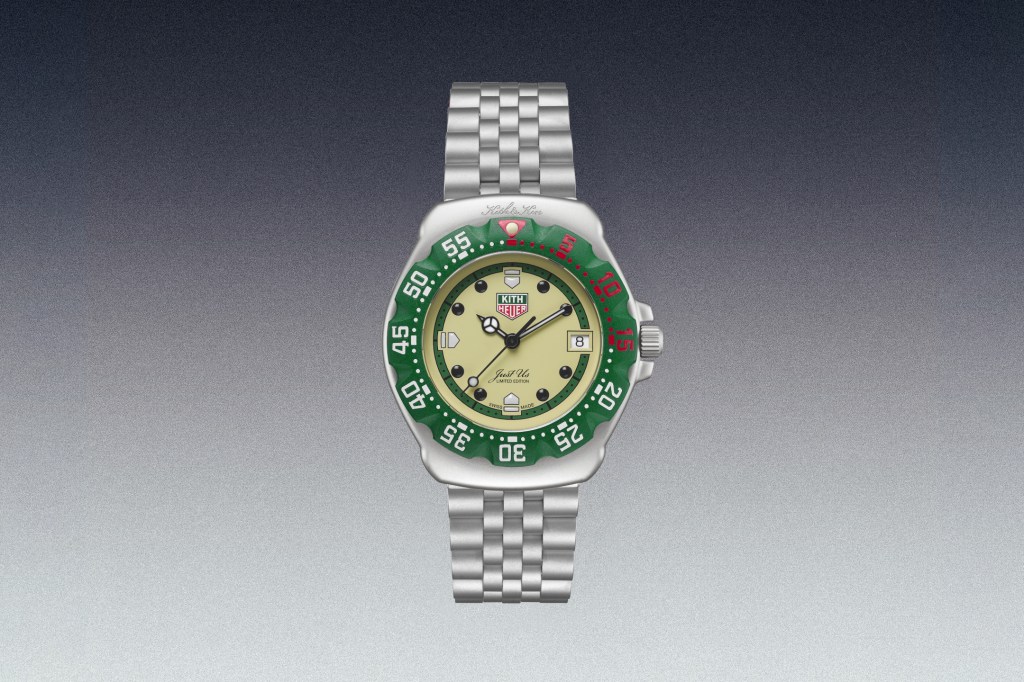 Green Steel TAG Heuer Formula 1 | Kith on grey gradient background