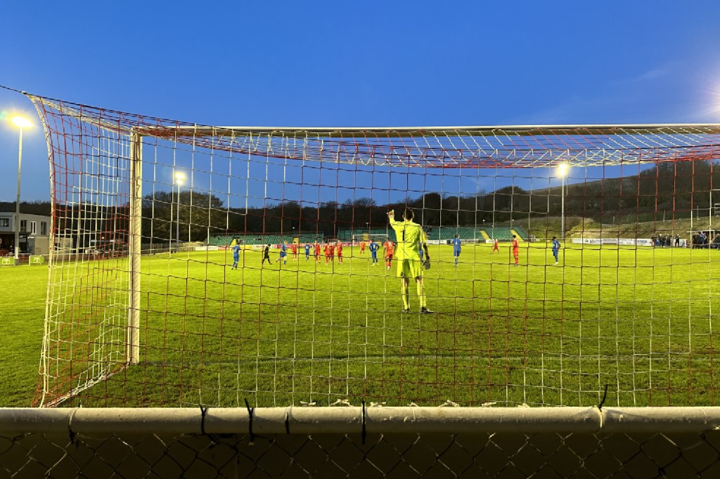 Behind the goal at Whitehawk FC