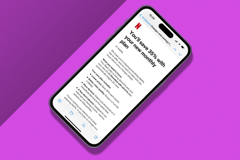 Netflix with ads email, saying you’ll save 35% with your new monthly plan
