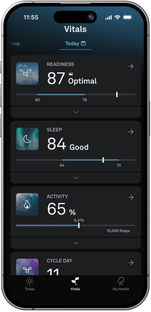 Oura app Vitals view