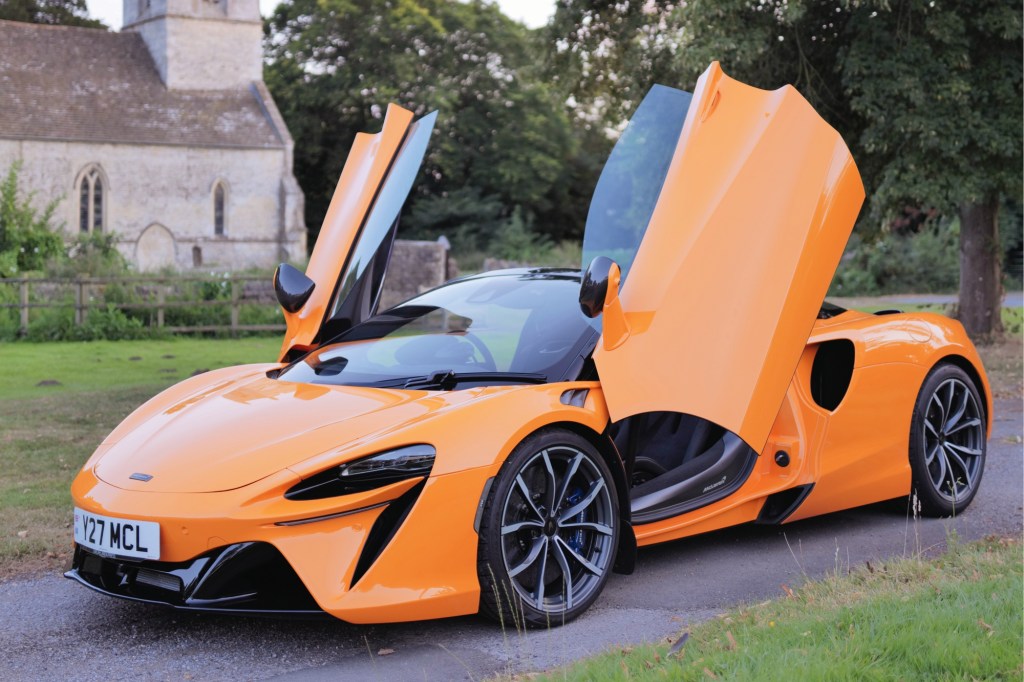 McLaren Artura on road doors open
