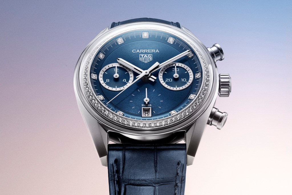 TAG Heuer Carrera Chronograph Diamonds on blue background