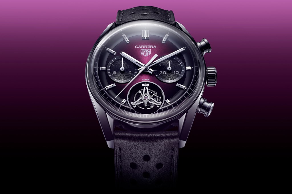TAG Heuer Carrera Chronograph Tourbillon on purple background