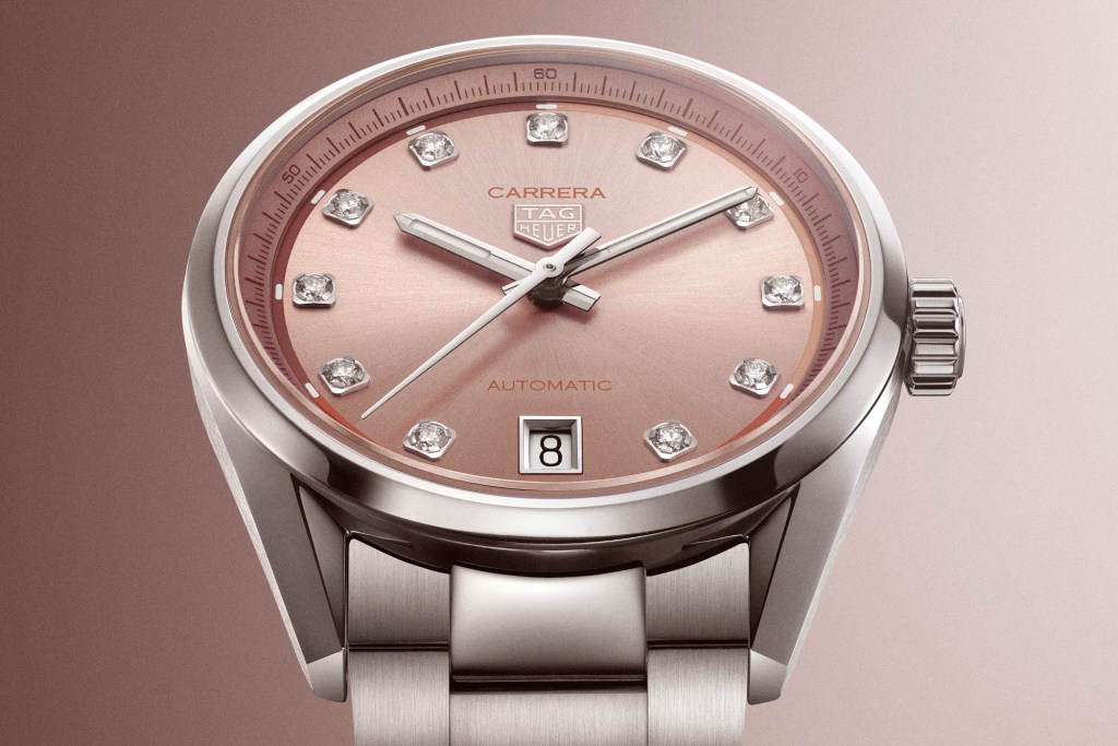 TAG Heuer Carrera Date on pink background