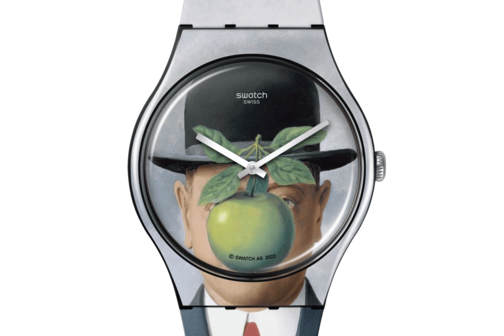 Swatch Le Fils De L’Homme by Rene Magritte on white background