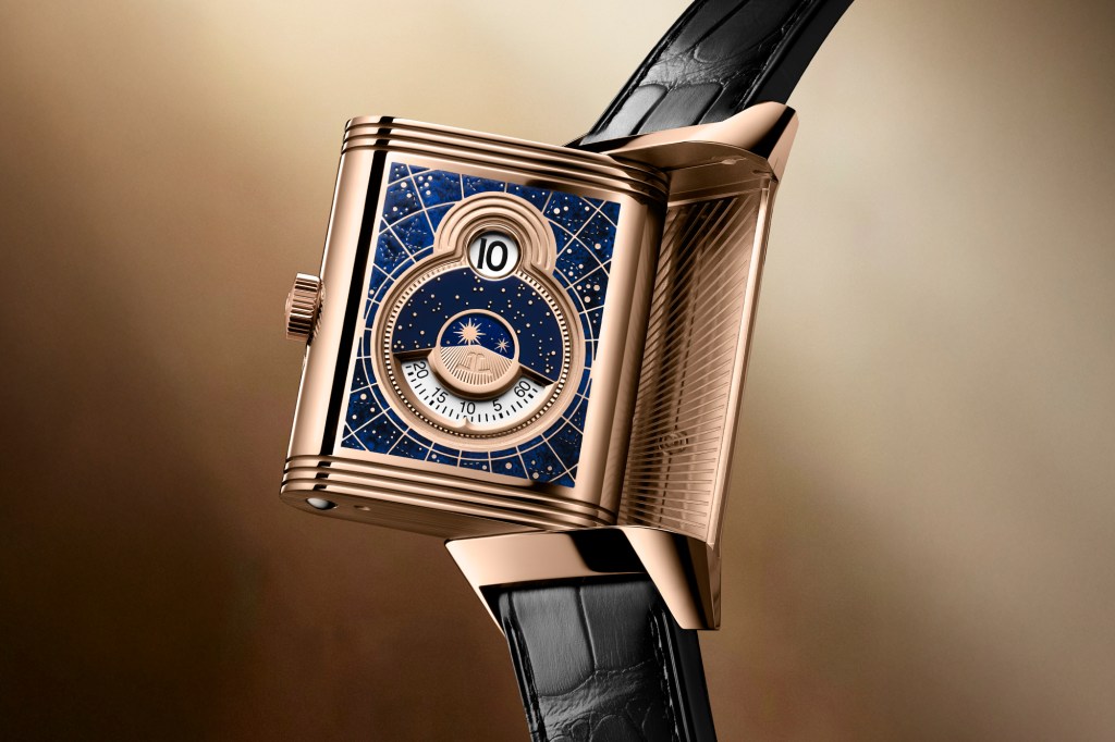 Jaeger-LeCoultre Reverso Tribute Nonantieme ‘Enamel’ on brown background