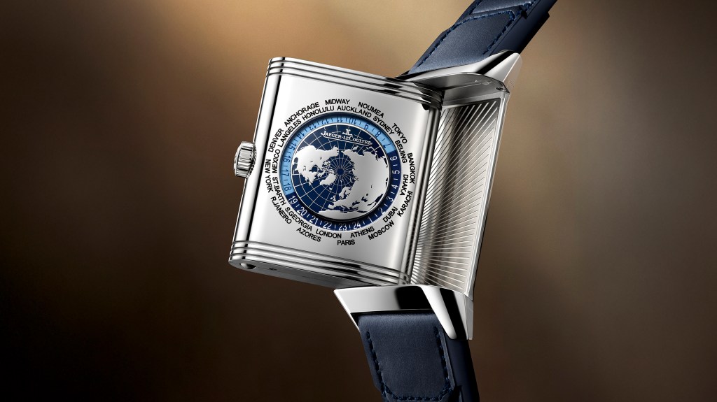 Jaeger-LeCoultre Reverso Tribute Geographic on brown background