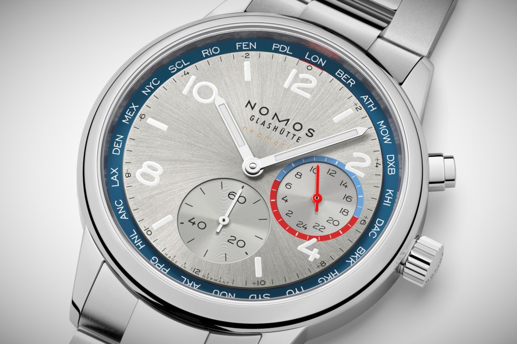NOMOS Glashütte Club Sport Neomatik Worldtimer on white background