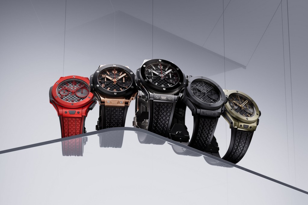 Hublot Big Bang 20th Anniversary Collection on glass table