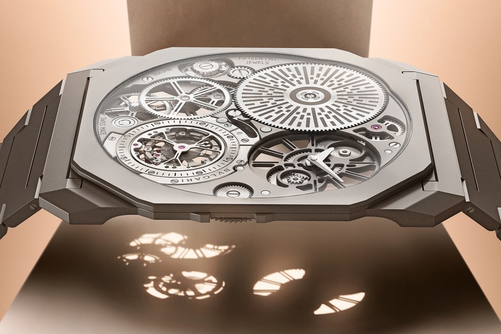 Bulgari Octo Finissimo Ultra Tourbillon on beige background
