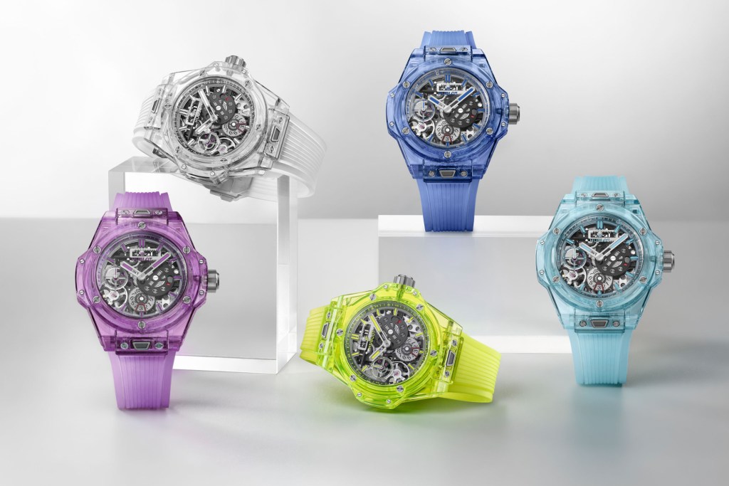 Hublot Big Bang 20th Anniversary "Master of Sapphire" Set on white backdrop