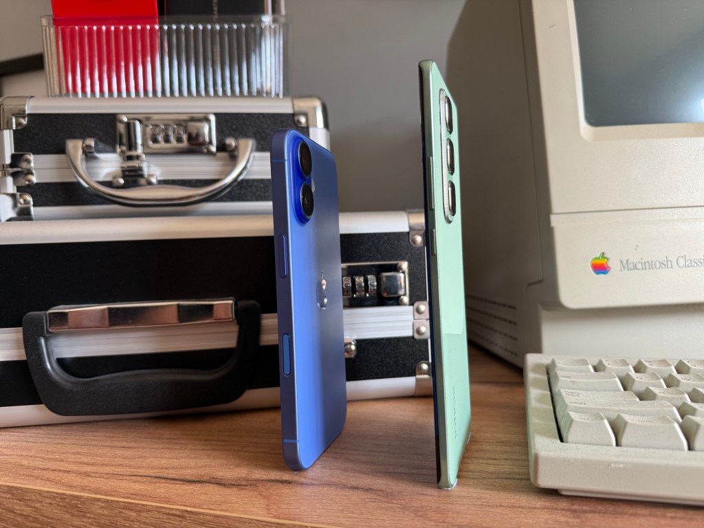 Infinix Hot 50 Pro+ next to iPhone 16 rear profile