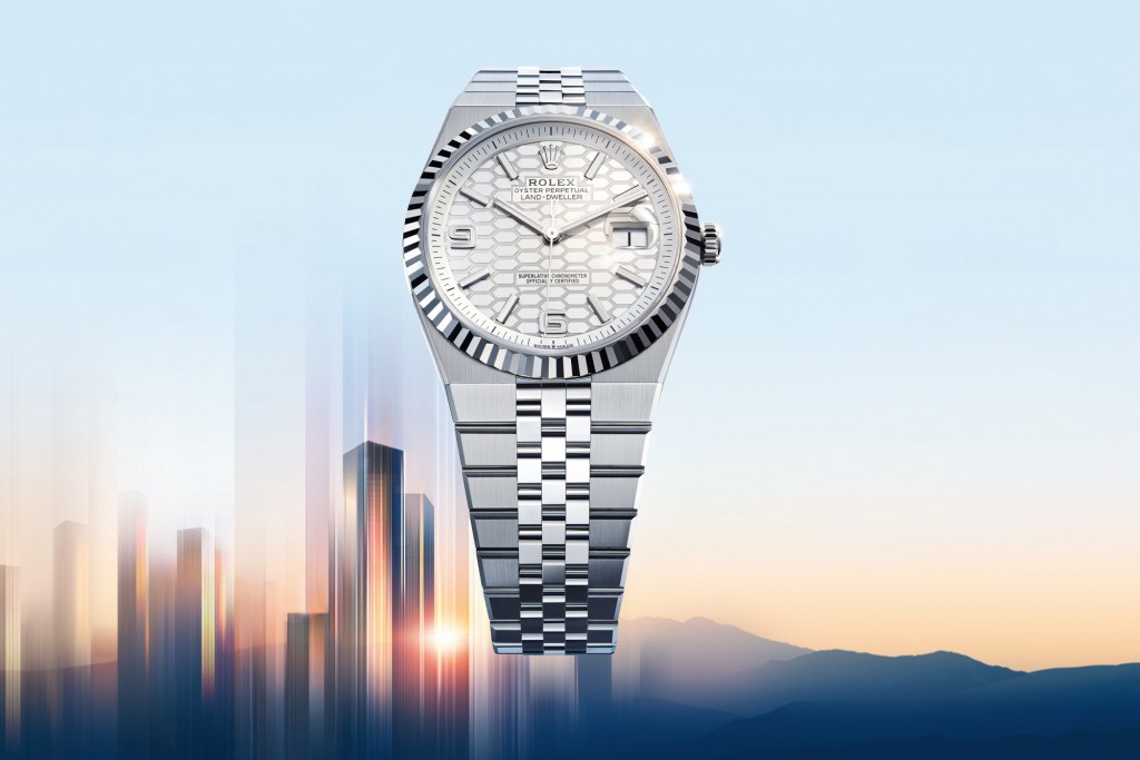Rolex Land-Dweller on blue background