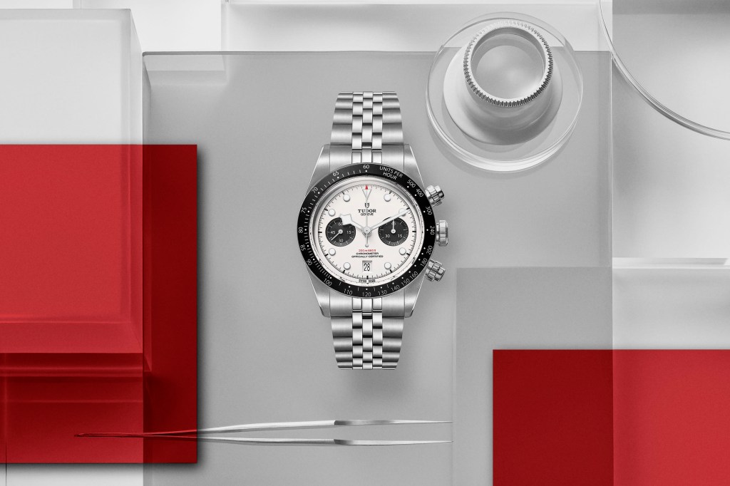 Black Bay Chrono on red squares background