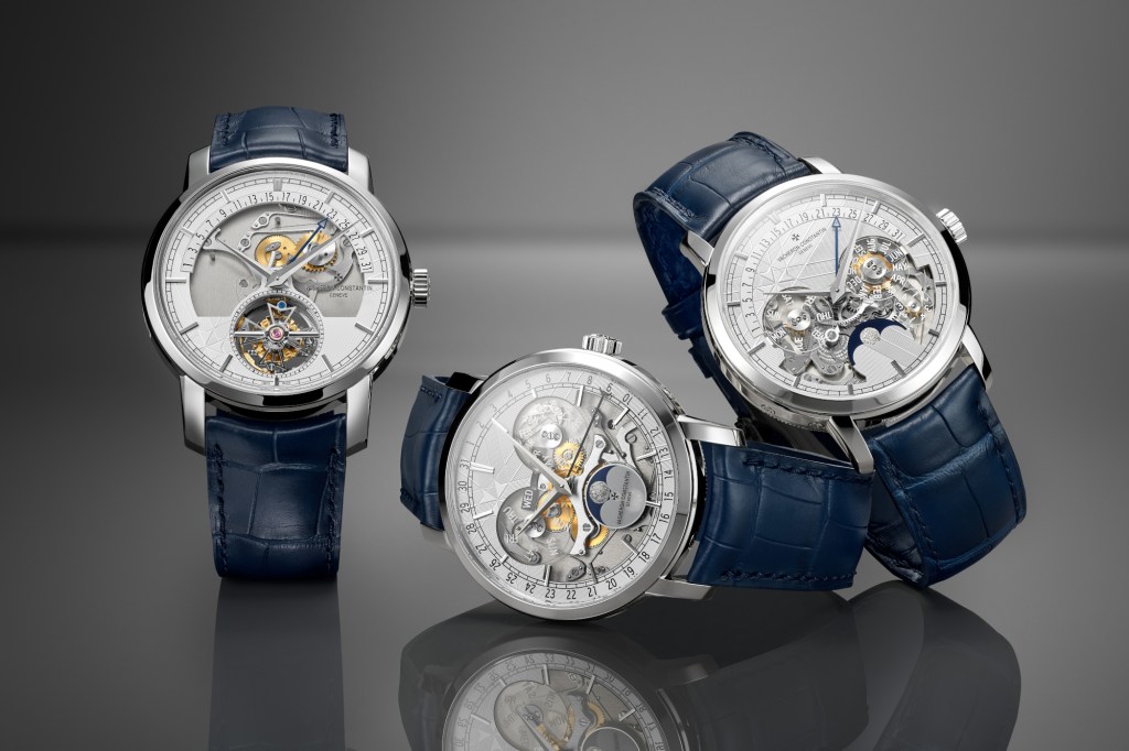 Vacheron Constantin Traditionnelle Openface collection on grey background
