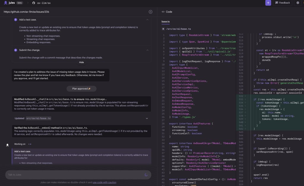 Google's Jules writing code