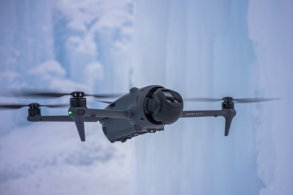 DJI Mavic 4 Pro drone with camera gimbal tilting up