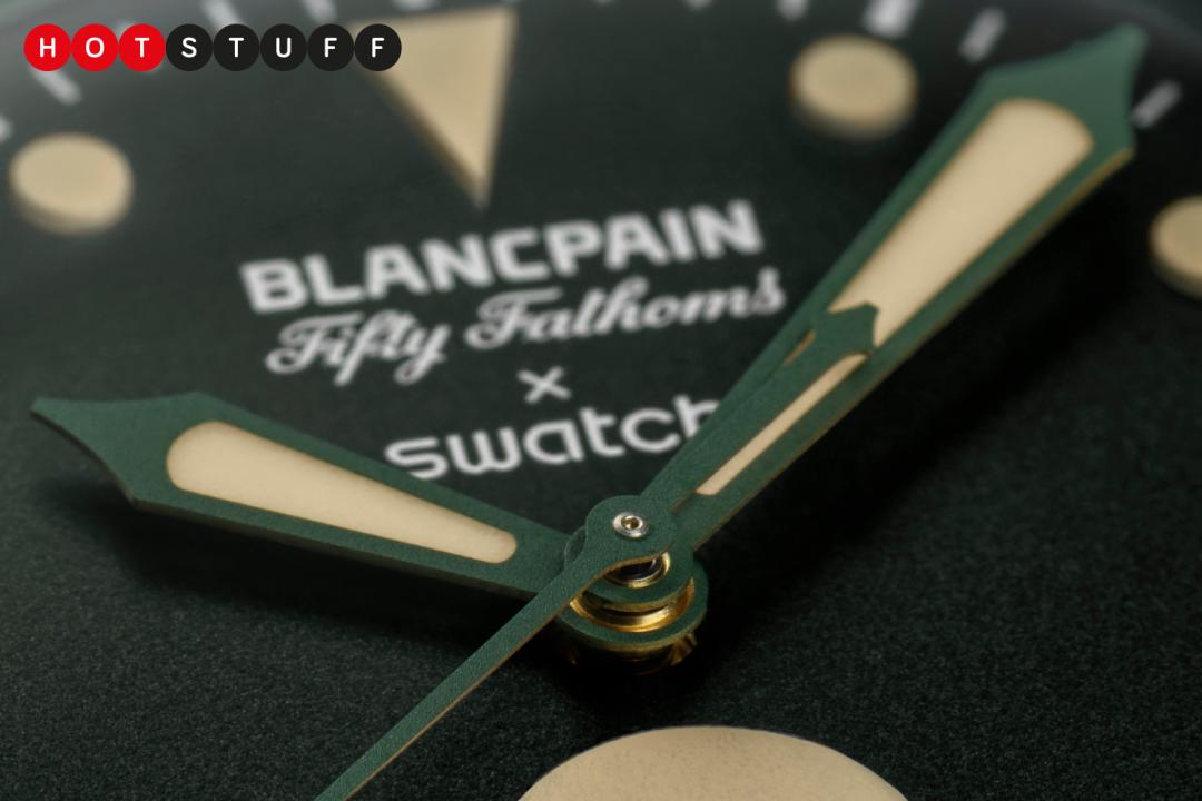 Swatch Blancpain Fifty Fathoms Green Abyss dial close up