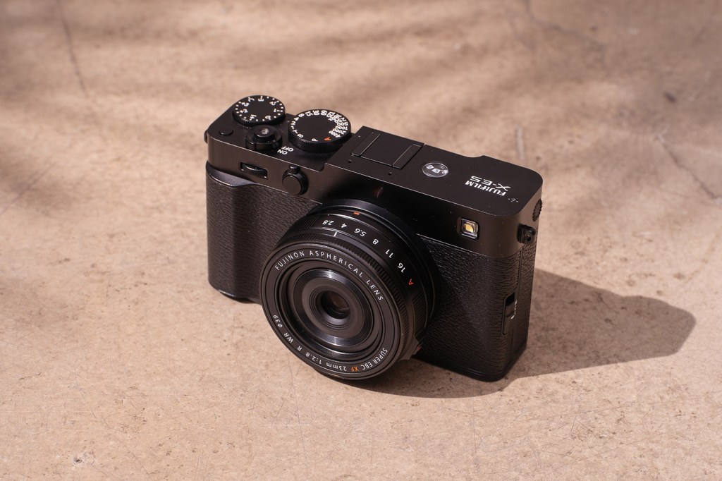 Fujifilm X-E5 camera in black finish with pancake lens