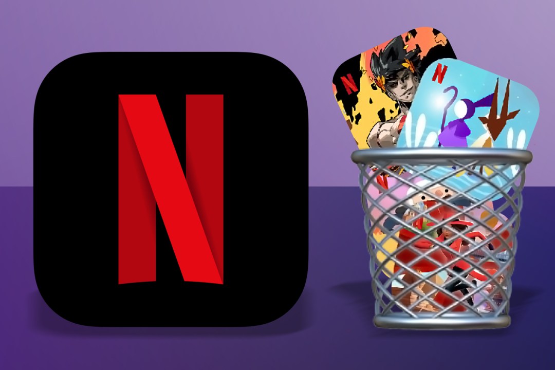 Netflix icon with Netflix Games icons in a wastepaper trash bin