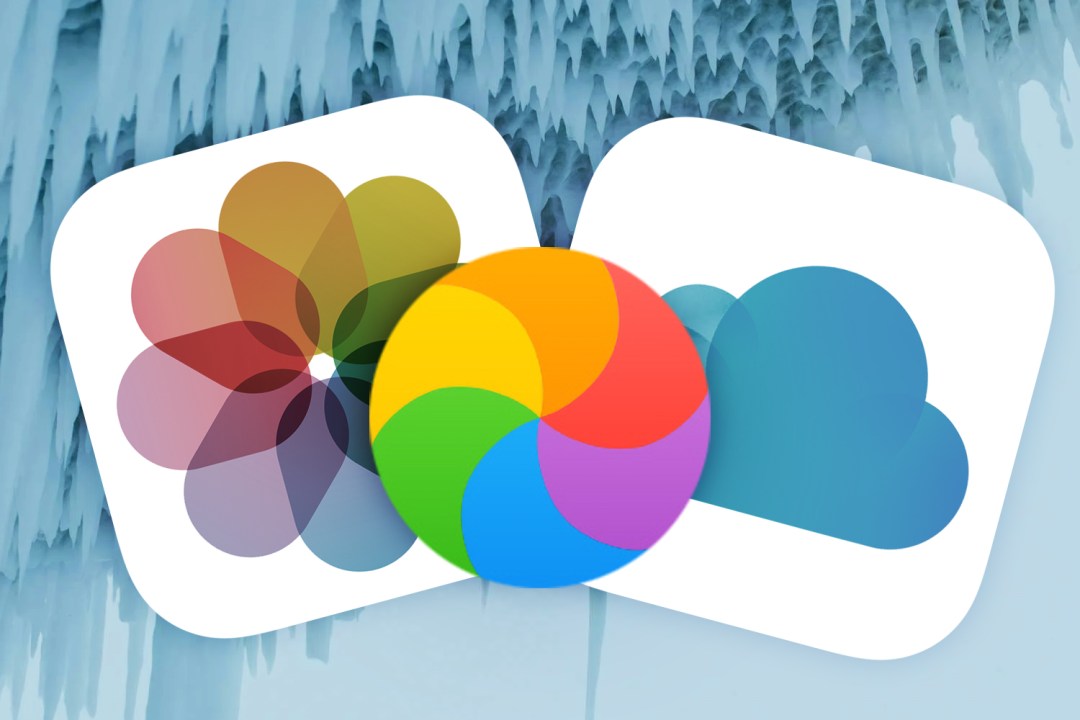 Pinwheel above Photos and iCloud icons, with a frozen background