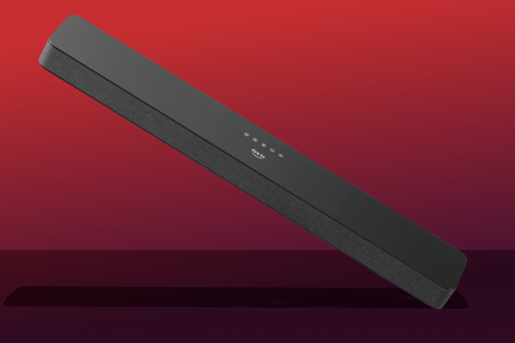 Amazon Fire TV Soundbar Plus on red background