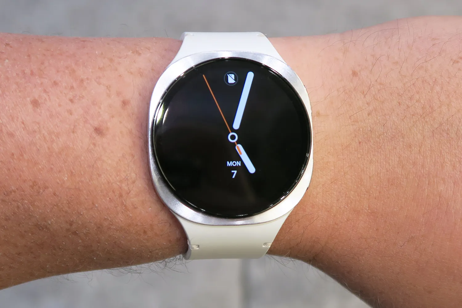Samsung Galaxy Unpacked July 2025 hands on Galaxy Watch 8 on wrist front straight