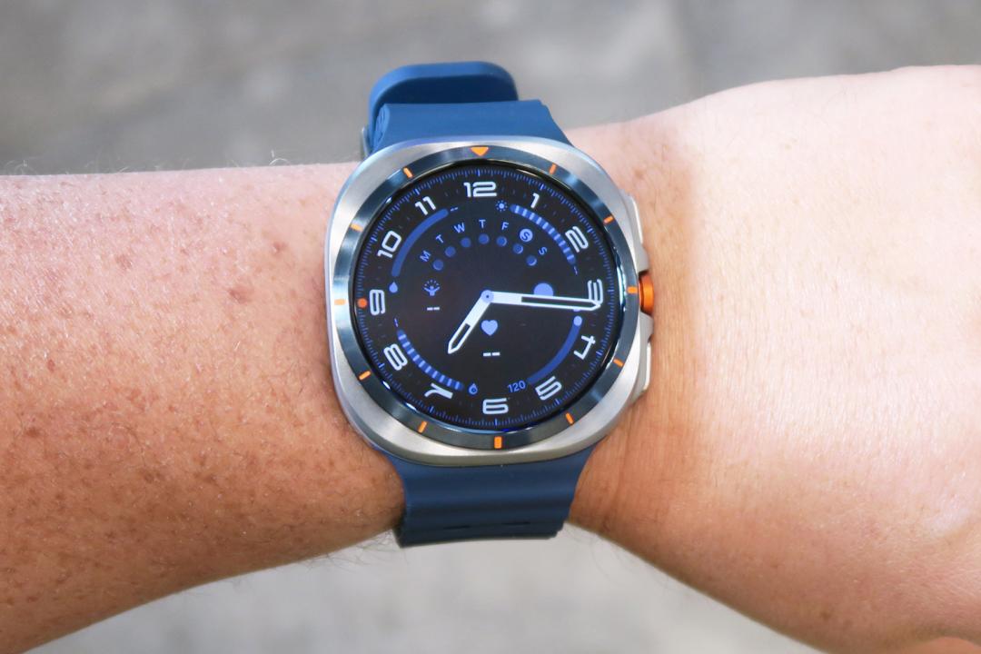 Samsung Galaxy Unpacked July 2025 hands on Galaxy Watch Ultra Titanium Blue on wrist straight